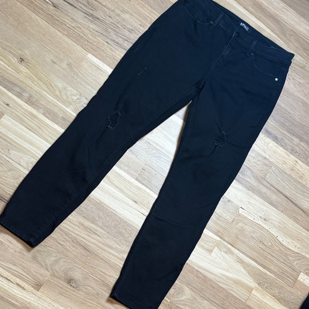 Buffalo David Bitton Jess Rip & Repair Mid-Rise Skinny Black Jeans Women’s 6/28